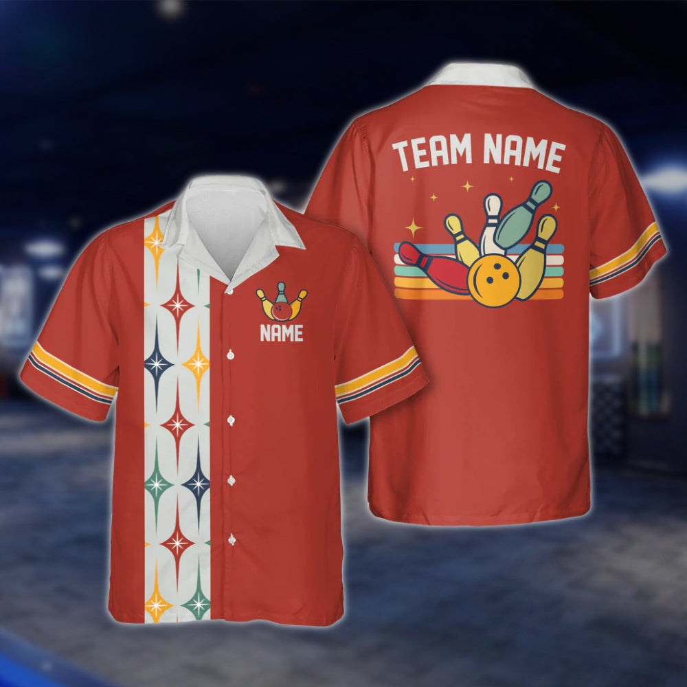 Custom Starburst Retro Bowling Hawaiian Shirt For Men Women, Custom Retro Bowling Team Shirts BE0014