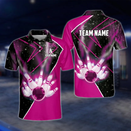 Custom Black And Red Bowling Team Polo Shirt, Custom Bowling Shirts BZ0124