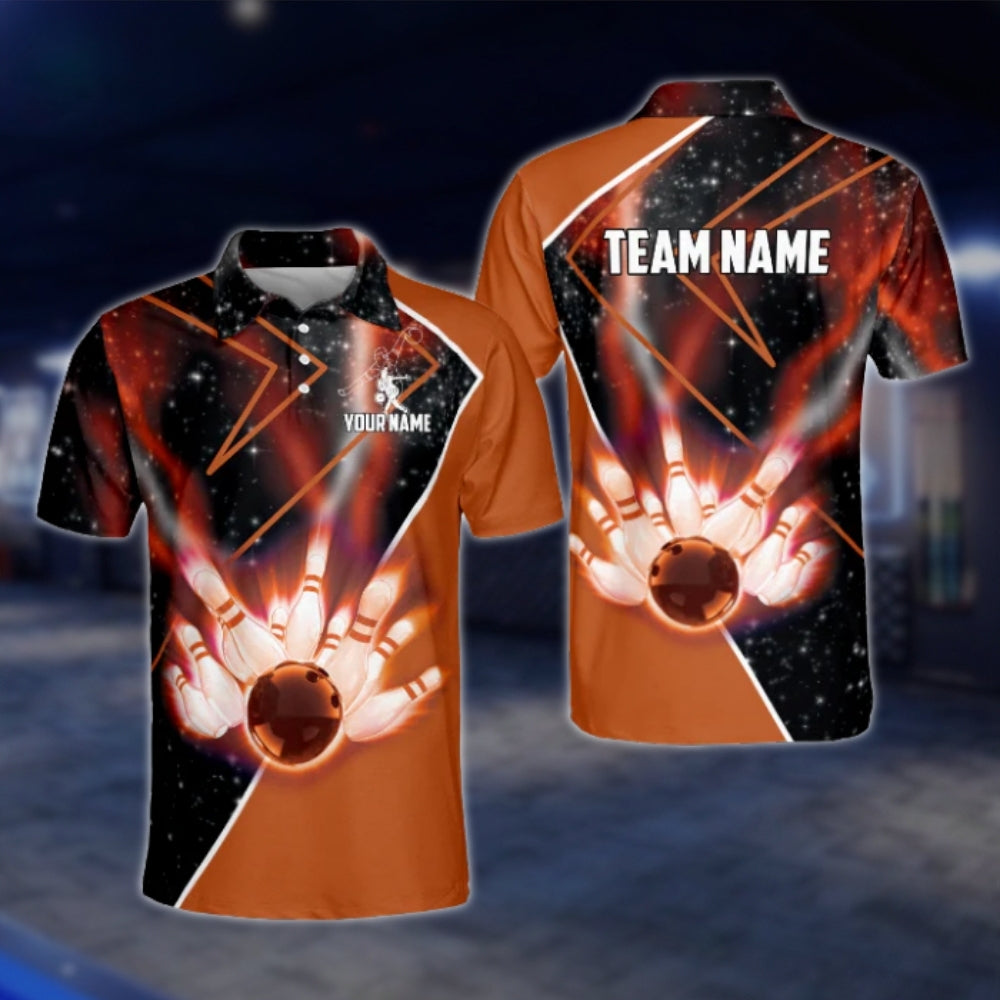 Custom Black And Red Bowling Team Polo Shirt, Custom Bowling Shirts BZ0124