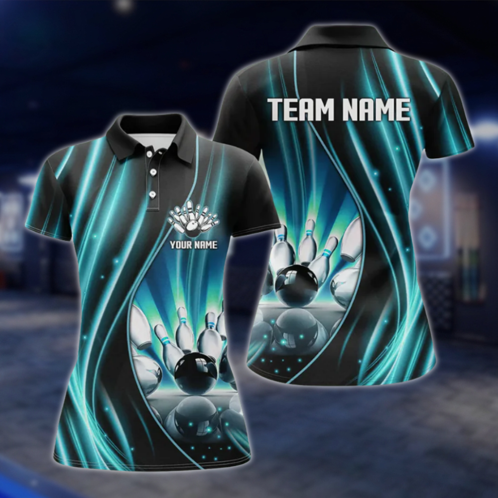 Custom Team Purple Lightning Women's Bowling Polo Shirt, Custom Bowling Shirt For Ladies BZ0488