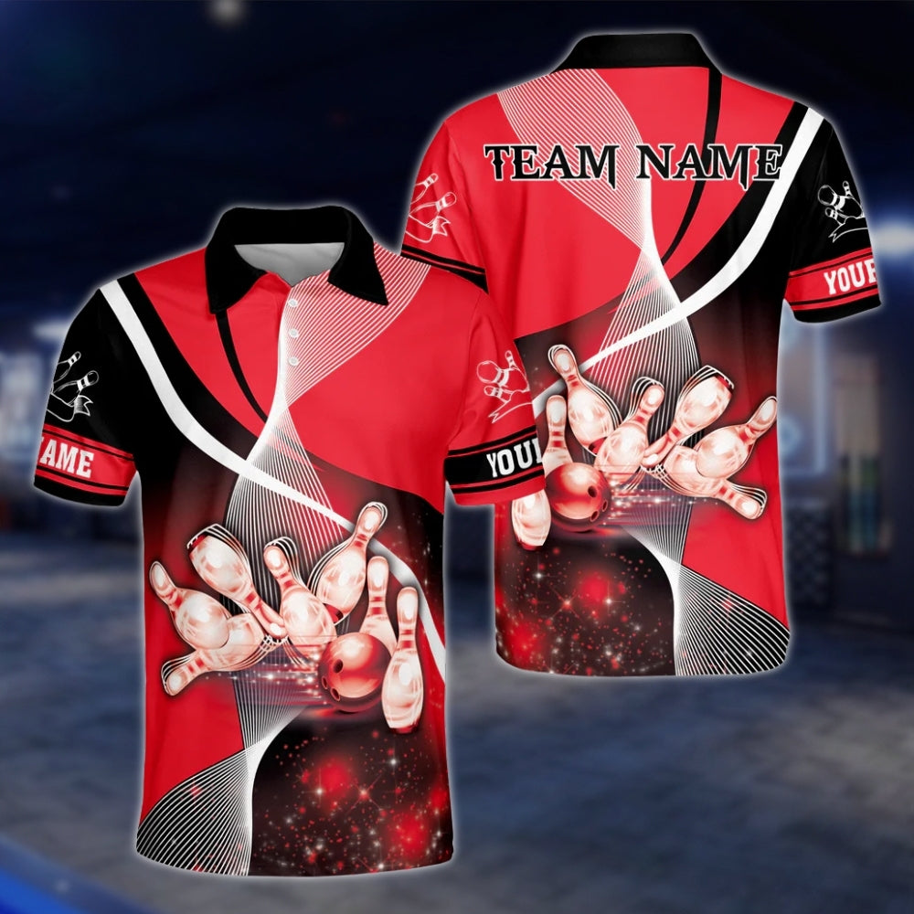 Custom Team Red Bowling Polo Shirt Mens, Custom Bowling Shirts BZ0119