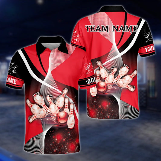 Custom Team Red Bowling Polo Shirt Mens, Custom Bowling Shirts BZ0119
