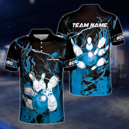 Custom Fire Thunder Bowling Polo Shirts For Mens, Custom Flame Team Bowling Shirts BZ0178