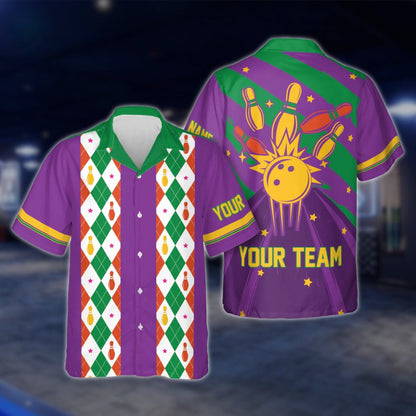 Custom Argyle Red Blue Green Hawaiian Bowling Shirt Men Women, Custom Retro Bowling Shirts For Team BE0015