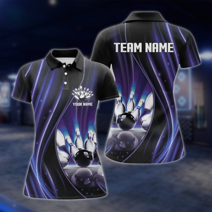 Custom Team Purple Lightning Women's Bowling Polo Shirt, Custom Bowling Shirt For Ladies BZ0488