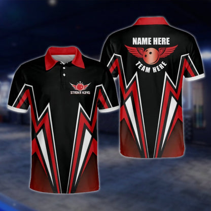 Custom Team Red Black Bowling Polo Shirt For Men, Custom Bowling Shirts BM0074