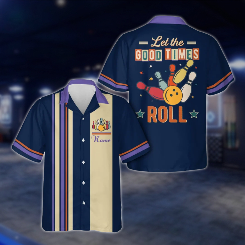 Let The Good Times Roll Personalized Retro Bowling Hawaiian Shirt Men And Women, Custom Funny Bowling Shirt Cyan BE0216