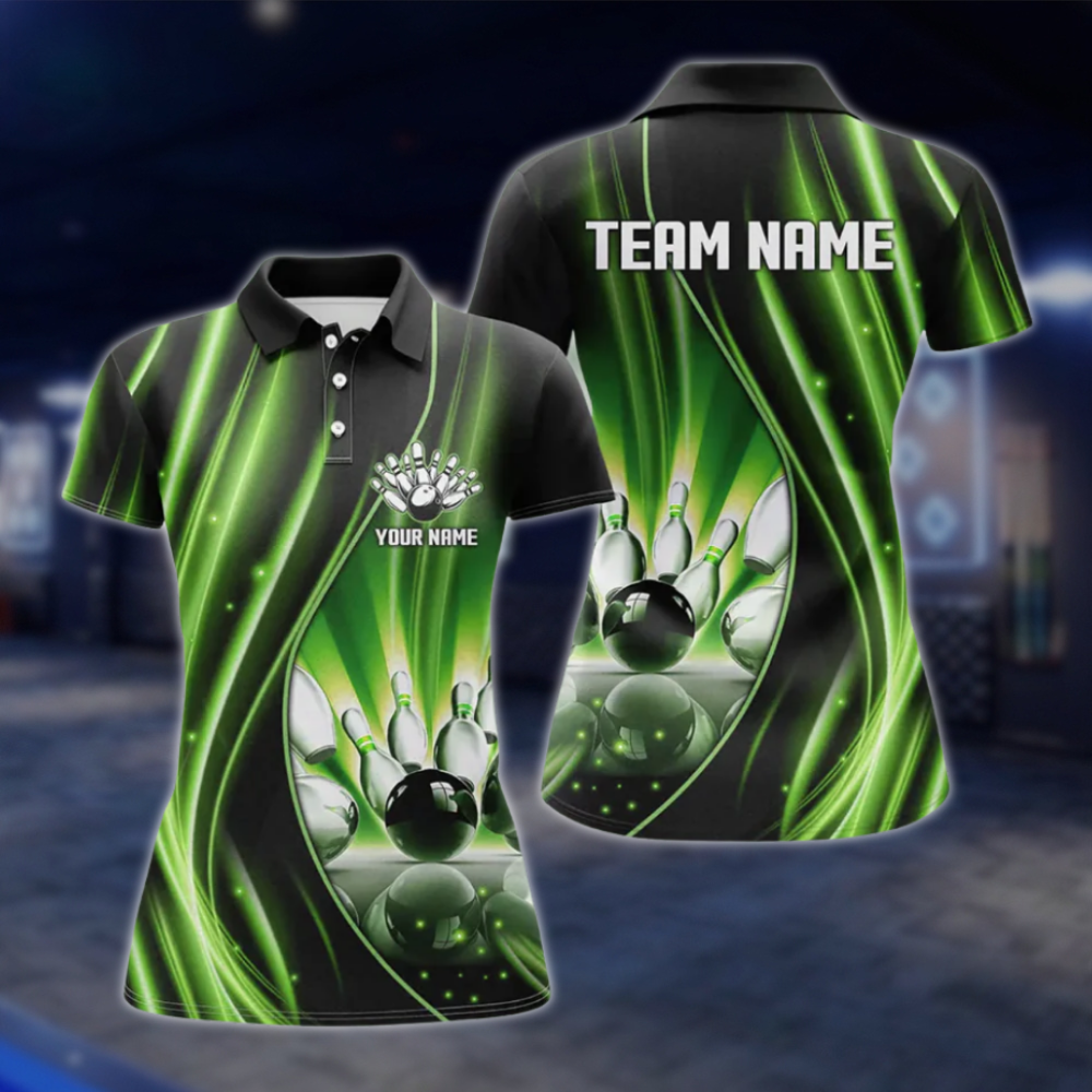 Custom Team Purple Lightning Women's Bowling Polo Shirt, Custom Bowling Shirt For Ladies BZ0488