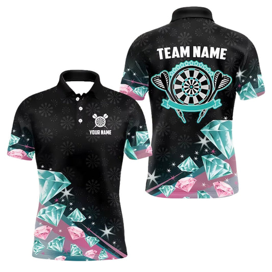 Team Diamond Black Cyan Personalized Darts Button Polo