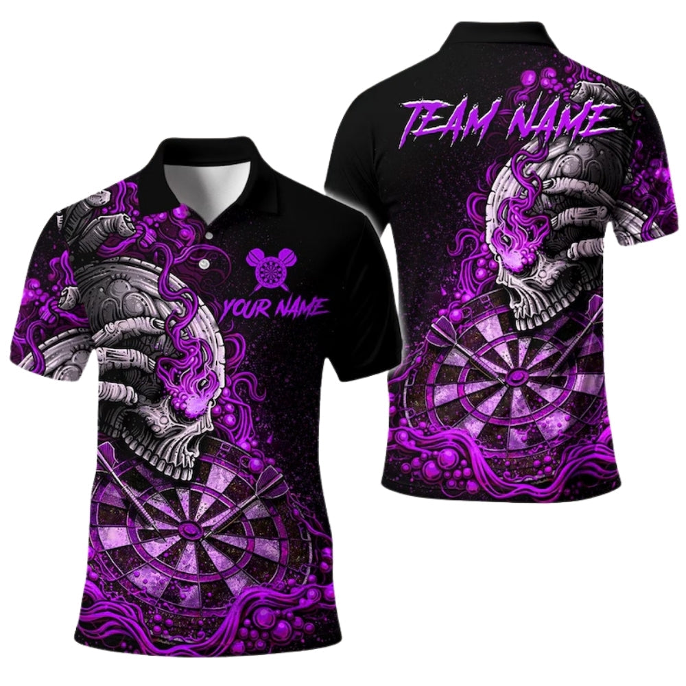 Skull Flaming Black and Green Men's Personalized Darts Button Polo