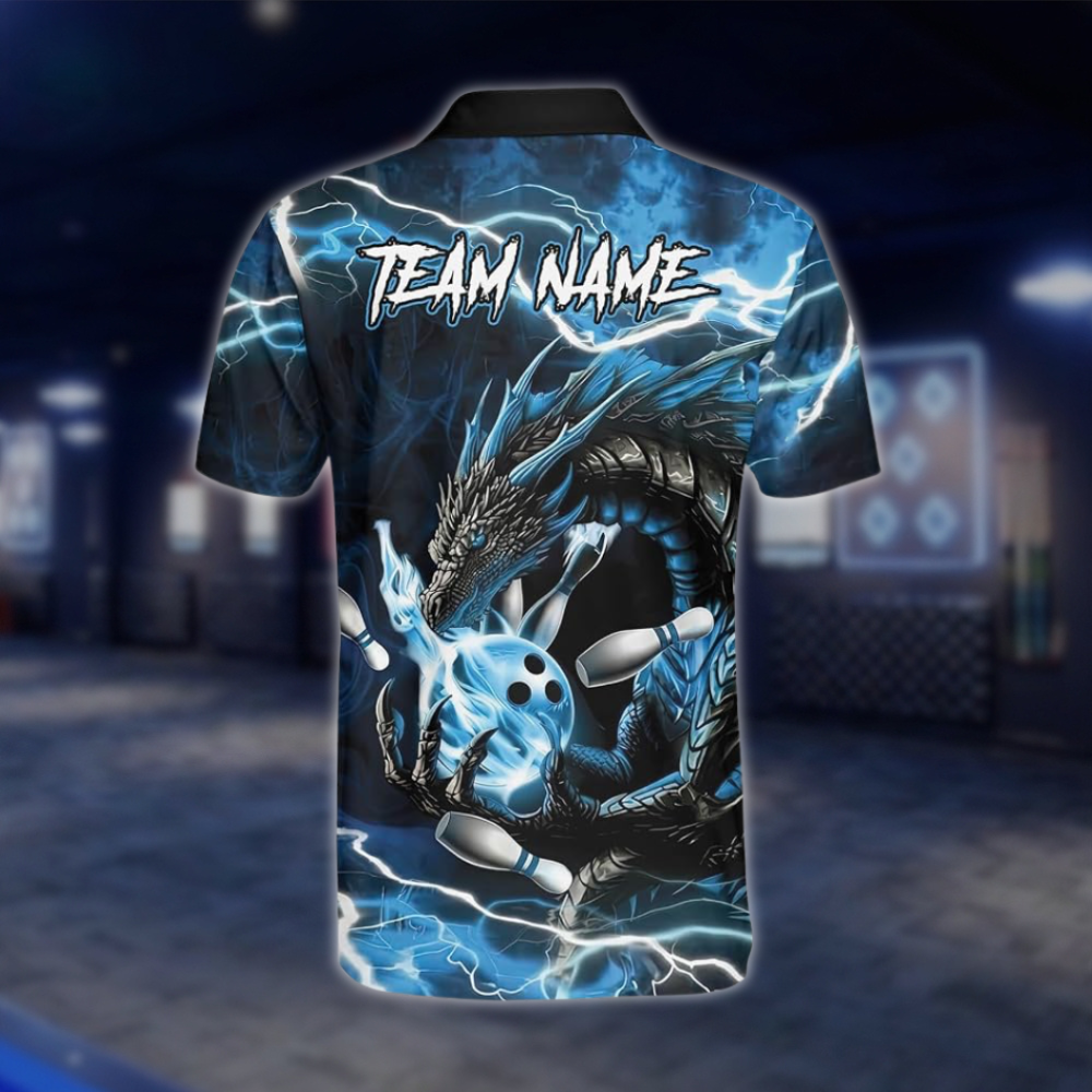 Personalized Dragon Men's Blue Thunder Bowling Polo Shirt, Custom Dragon Bowling Shirt Team BZ0921