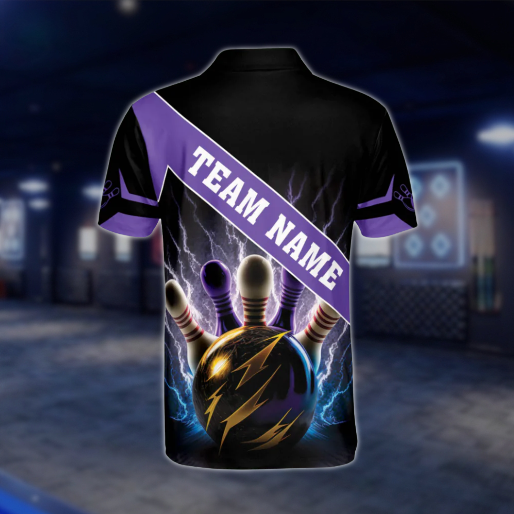 Personalized Black Purple Polo Bowling Team Shirts Mens, Custom Bowling Shirts Team BZ0024