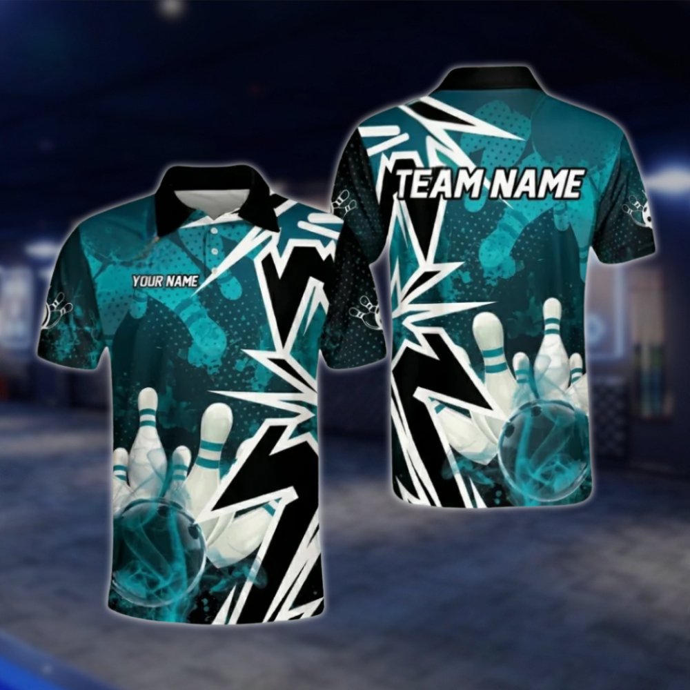 Custom Blue Black Polo Bowling Team Shirts For Men, Custom Team Bowling Shirts BO0357