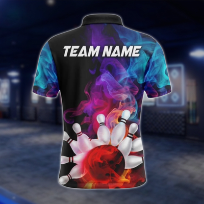 Personalized Team Colorful Smoke Bowling Polo Shirt Men, Custom Bowling Team Shirts BZ0807