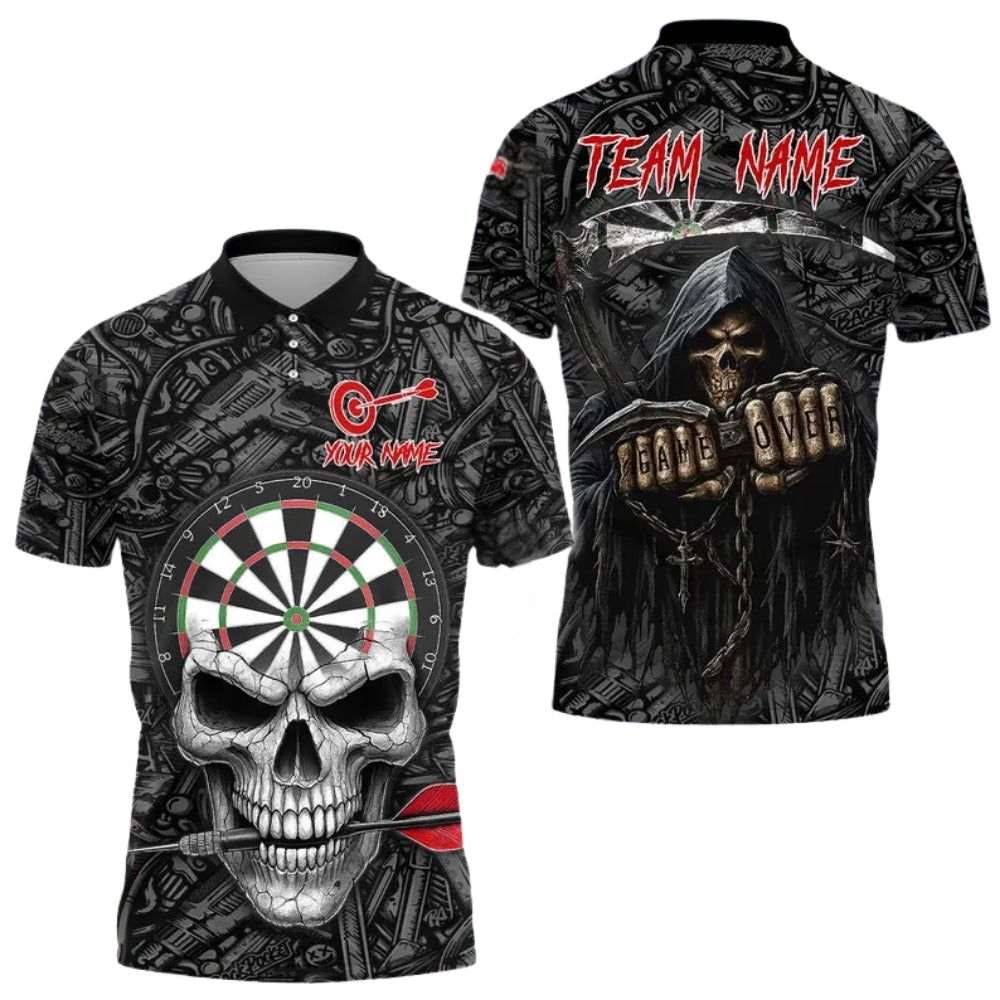 Game Over Skull Men Personalized Darts Button Polo