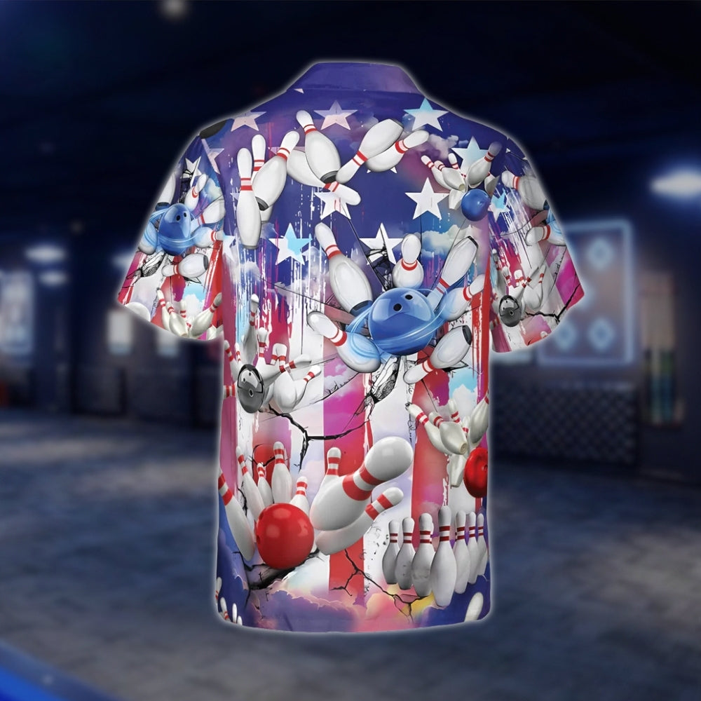 American Flag Red White Blue Bowling Hawaiian Shirt For Men And Women, Patriotic Bowling Shirts For 4th Of July BZ0232