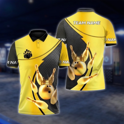 Personalized Gold Pins And Ball Bowling Polo Shirt For Men, Custom Team Bowling Shirt BZ0937