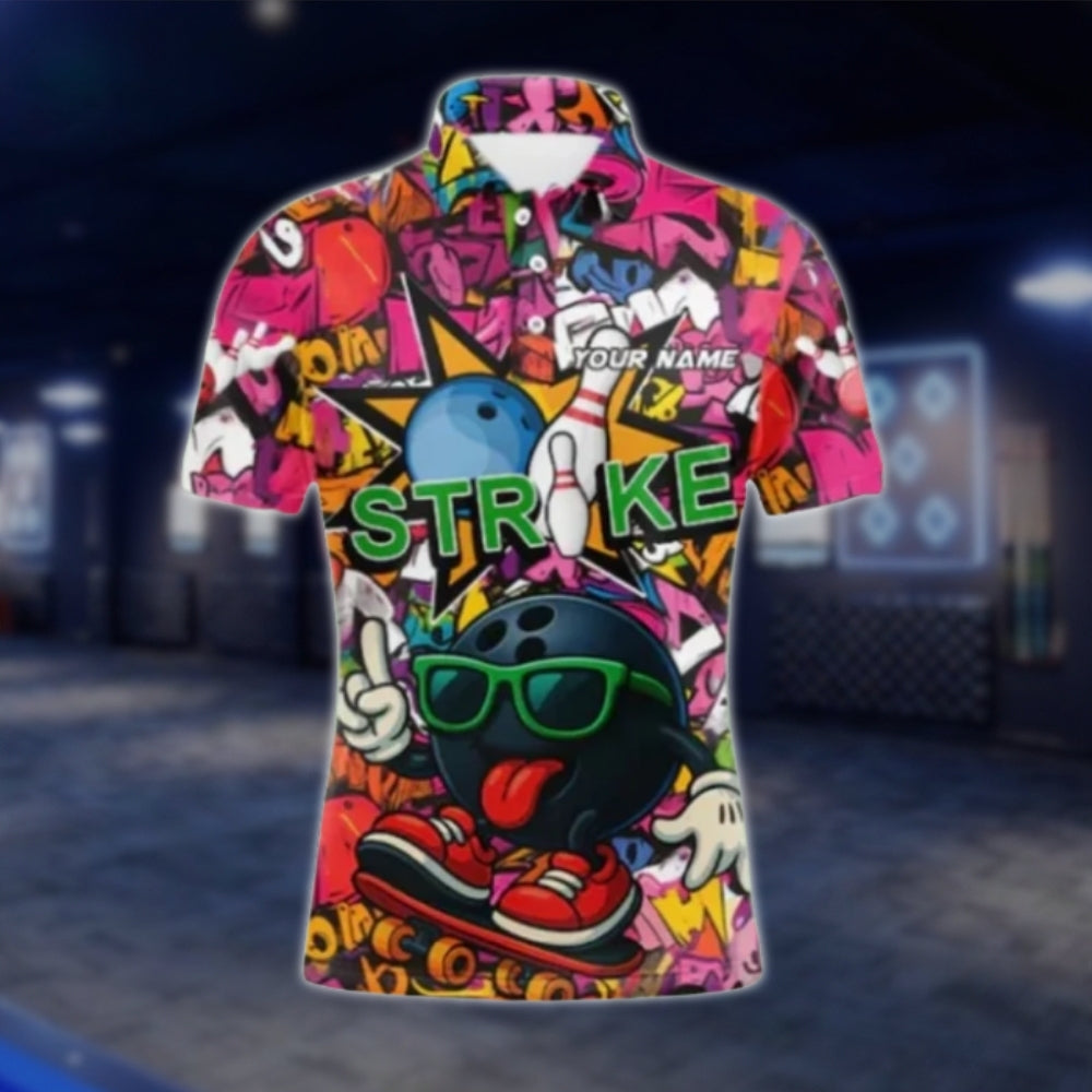 Custom Funny Ball Graffiti Bowling Mens Polo Shirt, Custom Team Graffiti Bowling Shirts BE0180