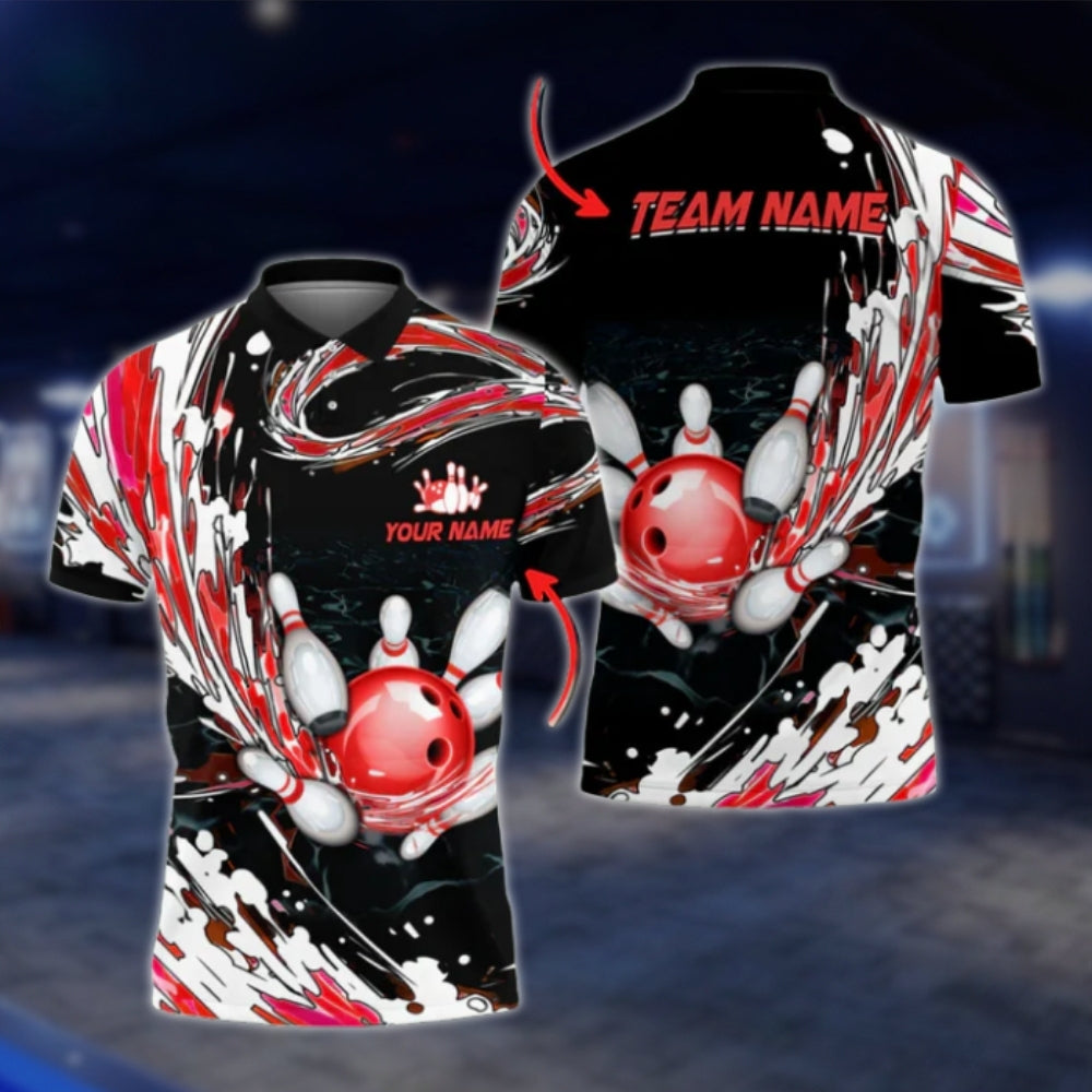 Custom Flame Blue White Black Bowling Mens Polo Shirt, Custom Flame Bowling Team Shirts BO0206