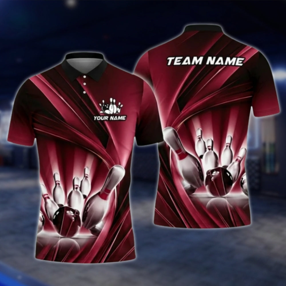 Custom Team Blue Lightning Bowling Polo Shirt For Mens, Custom Bowling Team Shirts BA0005
