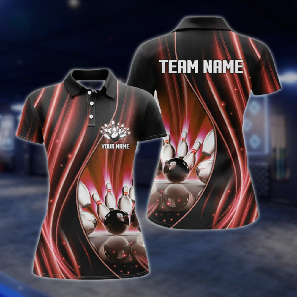 Custom Team Purple Lightning Women's Bowling Polo Shirt, Custom Bowling Shirt For Ladies BZ0488