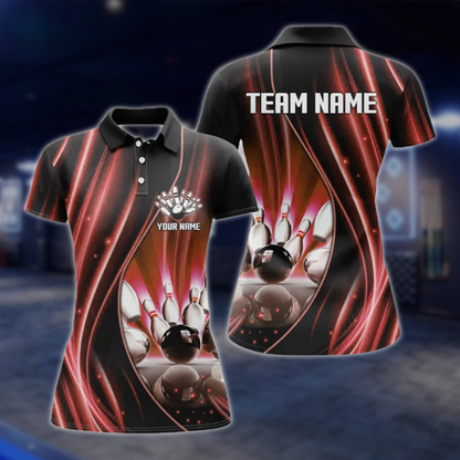 Custom Team Purple Lightning Women's Bowling Polo Shirt, Custom Bowling Shirt For Ladies BZ0488