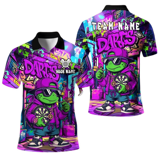 Hiphop Turtle Graffiti Mens Personalized Darts Button Polo
