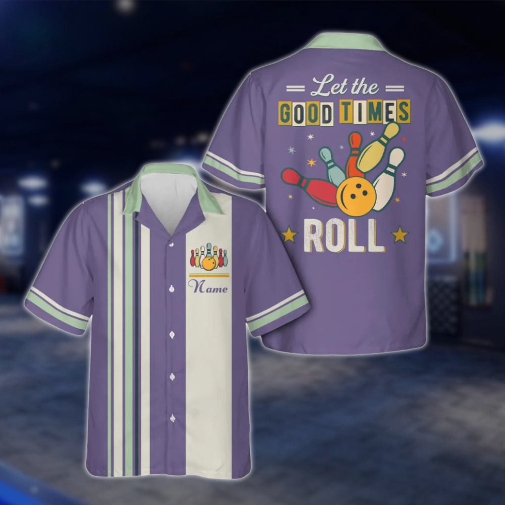 Let The Good Times Roll Personalized Retro Bowling Hawaiian Shirt Men And Women, Custom Funny Bowling Shirt Cyan BE0216