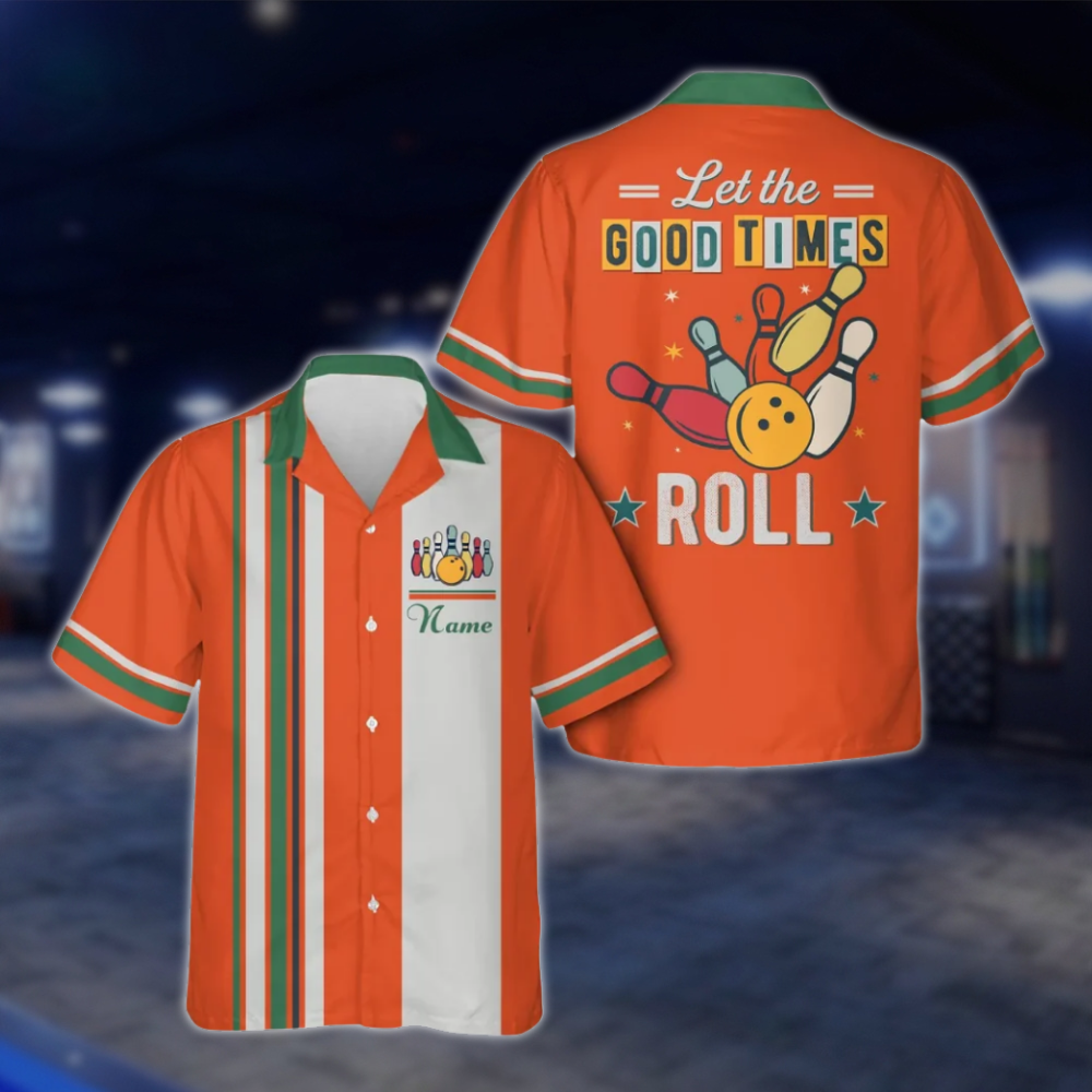 Let The Good Times Roll Personalized Retro Bowling Hawaiian Shirt Men And Women, Custom Funny Bowling Shirt Cyan BE0216