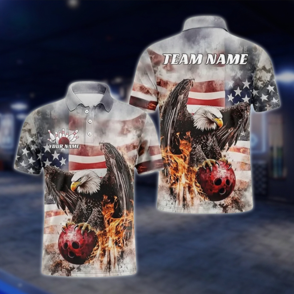 Custom Eagle USA Flag Bowling Polo Shirt Mens, Custom Eagle Bowling Shirts Team BZ0489