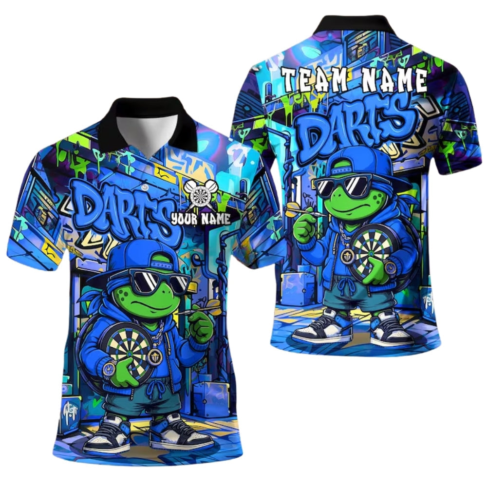 Hiphop Turtle Graffiti Mens Personalized Darts Button Polo