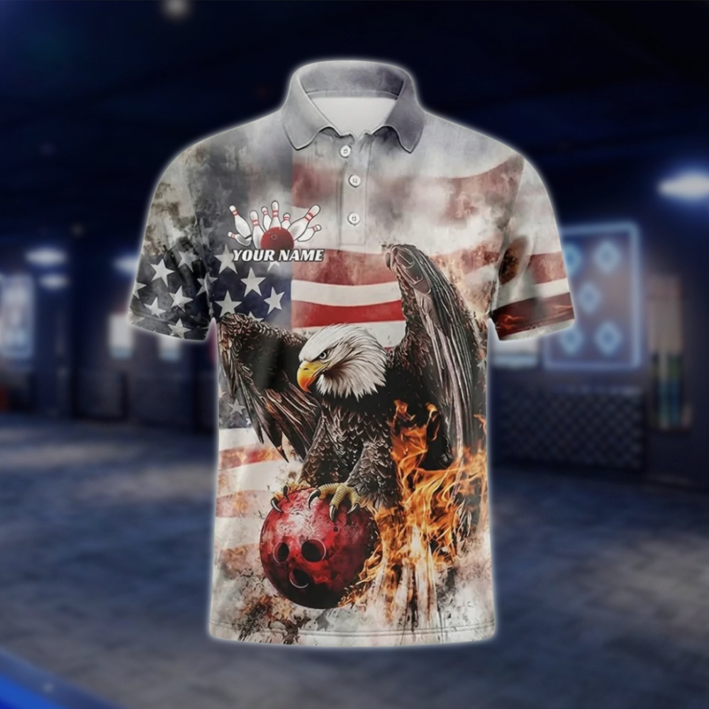 Custom Eagle USA Flag Bowling Polo Shirt Mens, Custom Eagle Bowling Shirts Team BZ0489