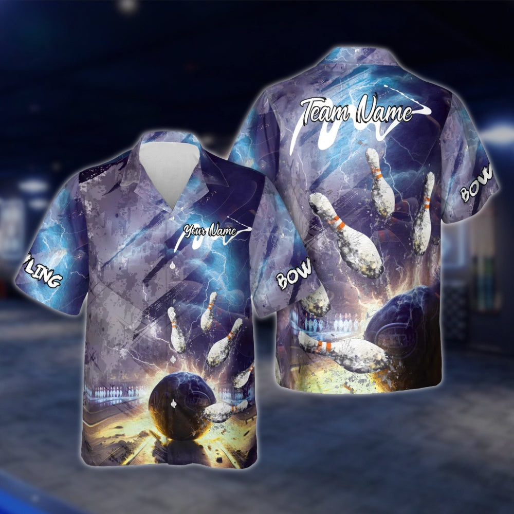 Cracked Ball Thunder Custom Team Bowling Hawaiian Shirt, Custom Bowling Team Shirts BE0021