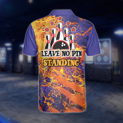 Men's Kings Pins Leave No Pin Standing Polo Shirt, Orange And Purple Funny Bowling Shirts BZ0108