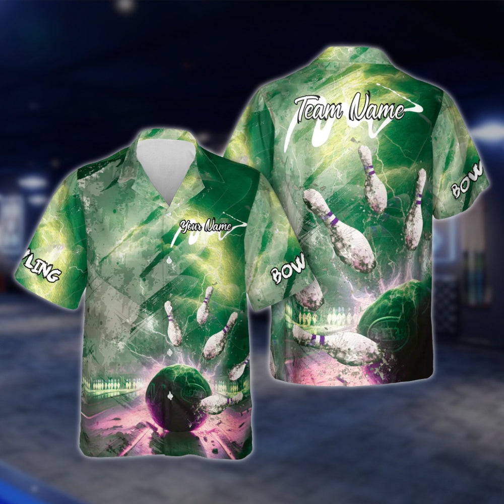 Cracked Ball Thunder Custom Team Bowling Hawaiian Shirt, Custom Bowling Team Shirts BE0021