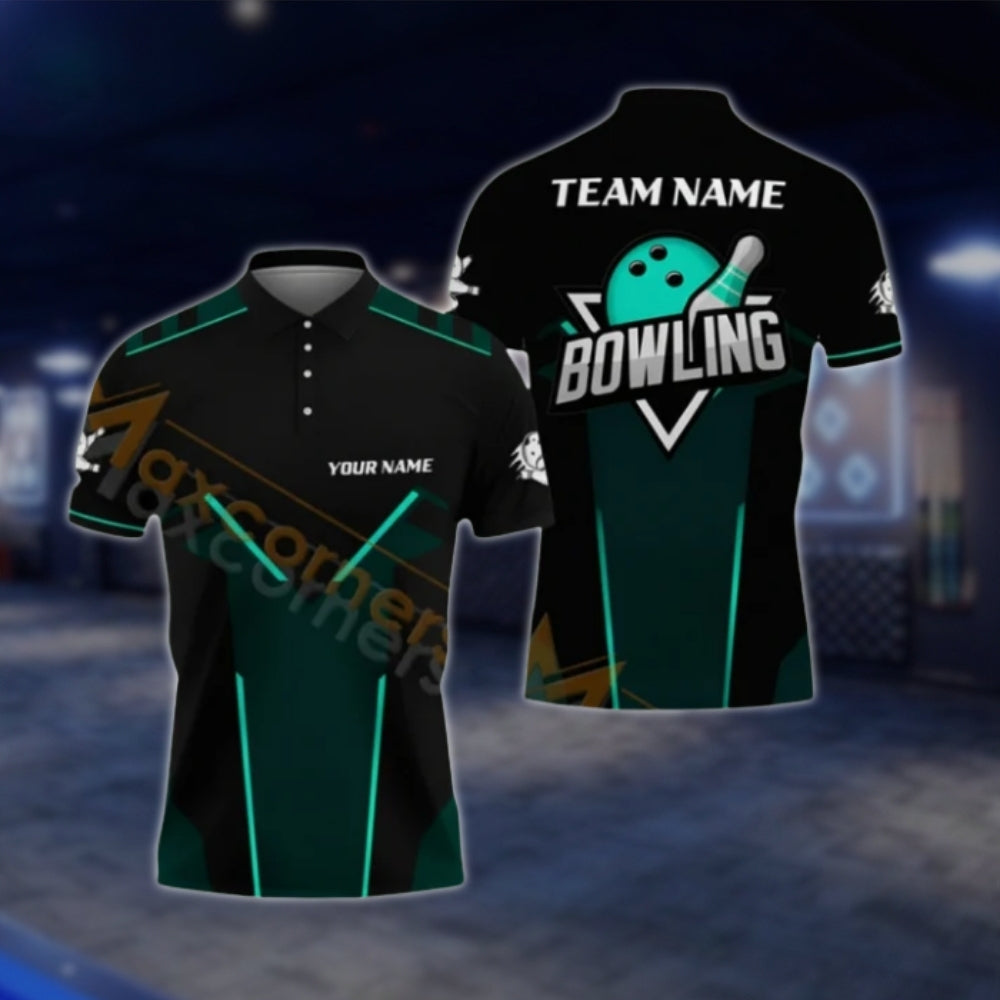 Custom Black And Red Bowling Mens Polo Shirt, Custom Team Bowling Shirts BA0022