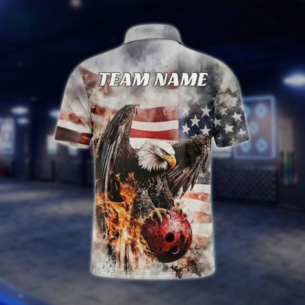 Custom Eagle USA Flag Bowling Polo Shirt Mens, Custom Eagle Bowling Shirts Team BZ0489