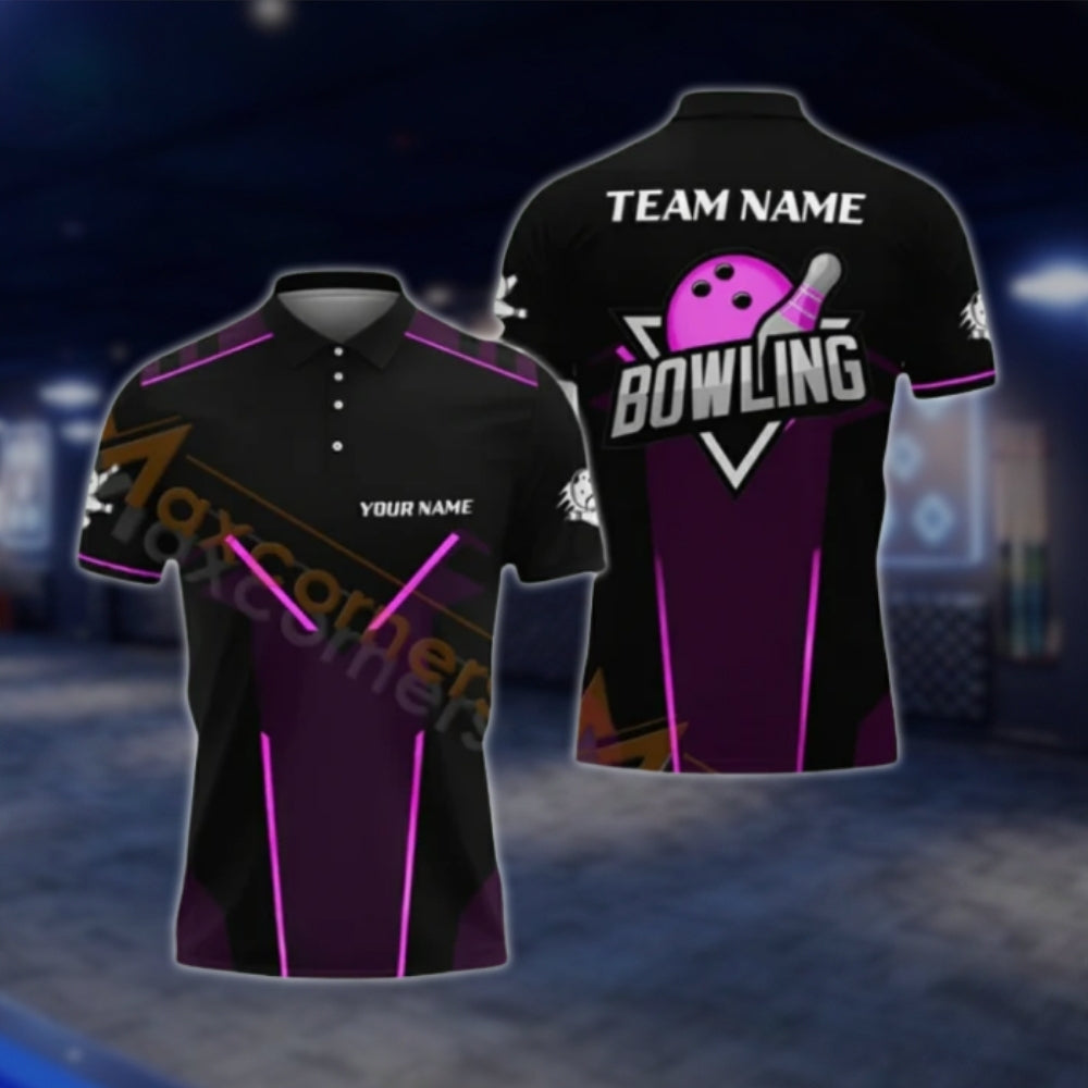Custom Black And Red Bowling Mens Polo Shirt, Custom Team Bowling Shirts BA0022