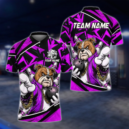 Personalized Red Bulldog Bowling Polo Shirt For Men, Custom BullDog Bowling Team Shirt BE0217