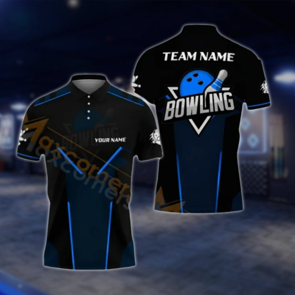 Custom Black And Red Bowling Mens Polo Shirt, Custom Team Bowling Shirts BA0022