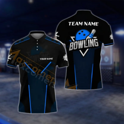 Custom Black And Red Bowling Mens Polo Shirt, Custom Team Bowling Shirts BA0022