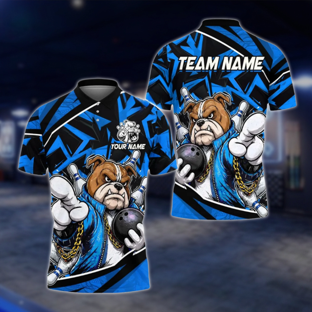 Personalized Red Bulldog Bowling Polo Shirt For Men, Custom BullDog Bowling Team Shirt BE0217