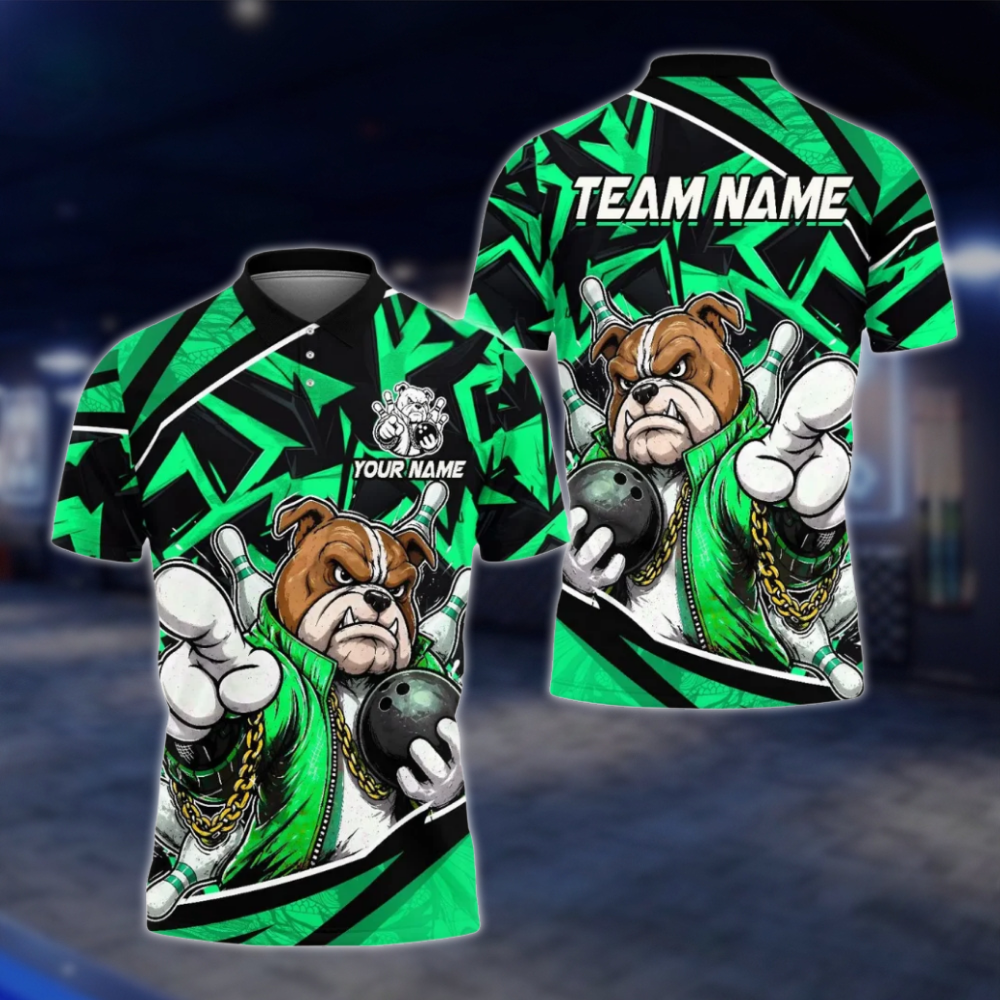 Personalized Red Bulldog Bowling Polo Shirt For Men, Custom BullDog Bowling Team Shirt BE0217