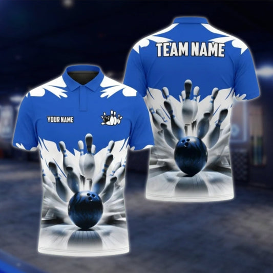 Custom Team Blue White Bowling Polo Shirts For Mens, Custom Bowling Shirts BA0024
