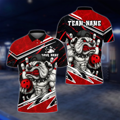 Personalized Angry Muscle Dog Bowling Mens Polo Shirt, Custom Dog Bowling Shirt Team BE0218