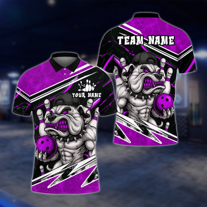 Personalized Angry Muscle Dog Bowling Mens Polo Shirt, Custom Dog Bowling Shirt Team BE0218