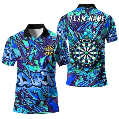Blue Graffiti Team for Mens Personalized Darts Button Polo