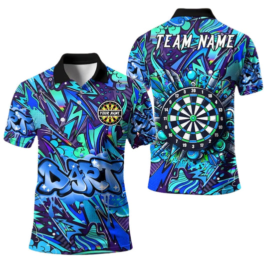 Blue Graffiti Team for Mens Personalized Darts Button Polo