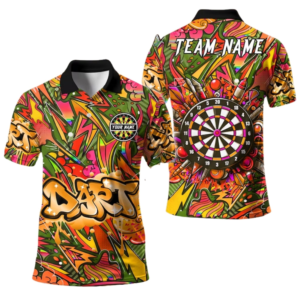 Blue Graffiti Team for Mens Personalized Darts Button Polo