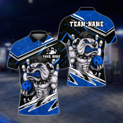 Personalized Angry Muscle Dog Bowling Mens Polo Shirt, Custom Dog Bowling Shirt Team BE0218